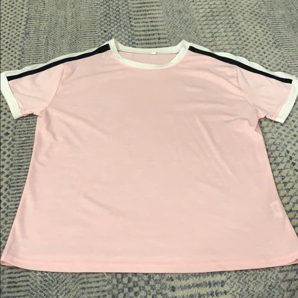 Pink Tee with Black and White Detail